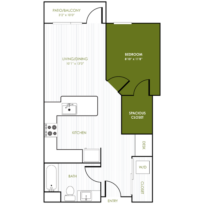 1 Bedroom 1 Bathroom C 616 floor plan